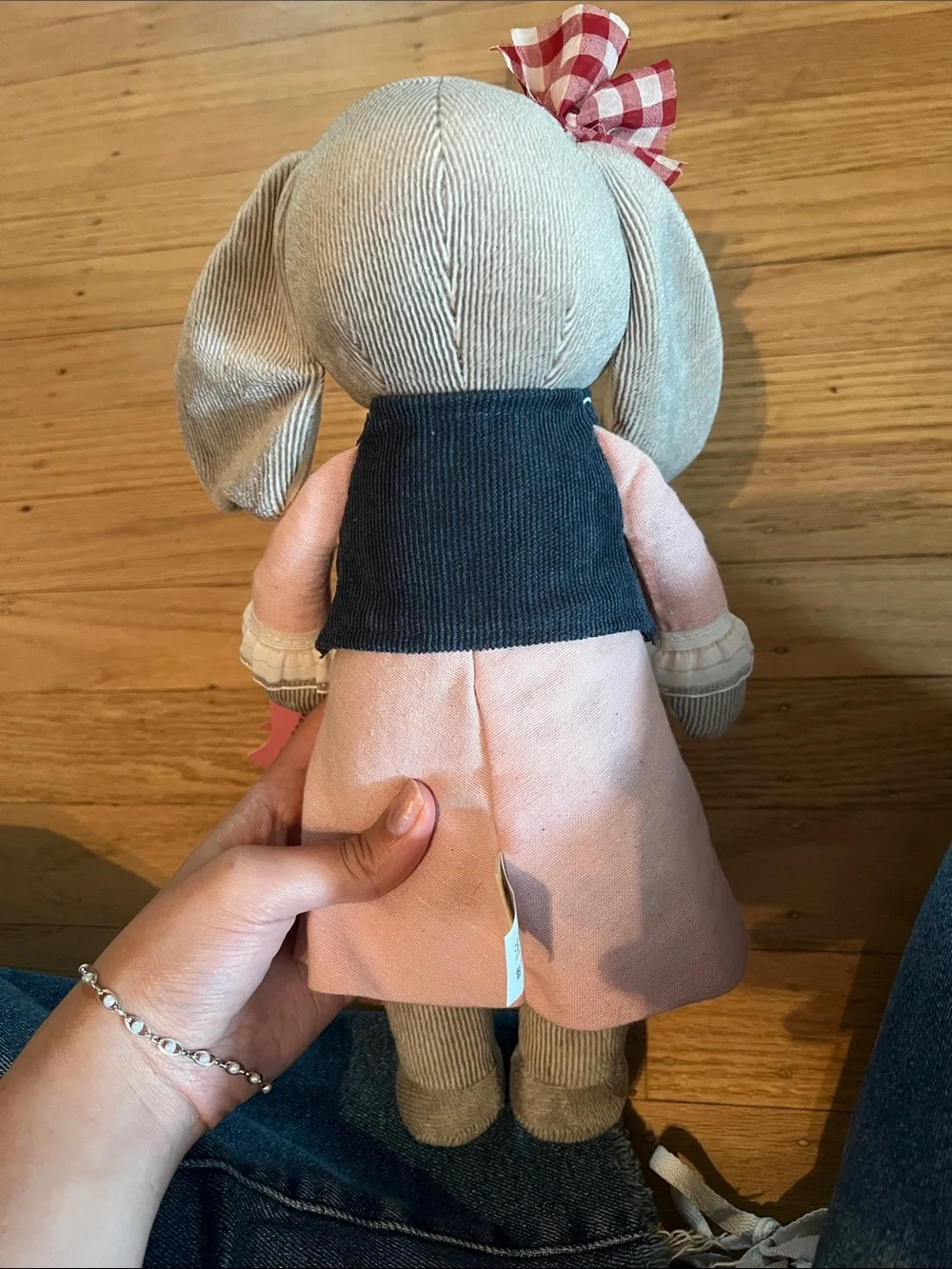 me too Pink Elephant Doll with Navy Floral Vest and Cream Ears